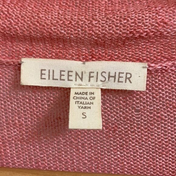 Eileen Fisher Open Front Drape Linen Cardigan Coral Small - Picture 3 of 4